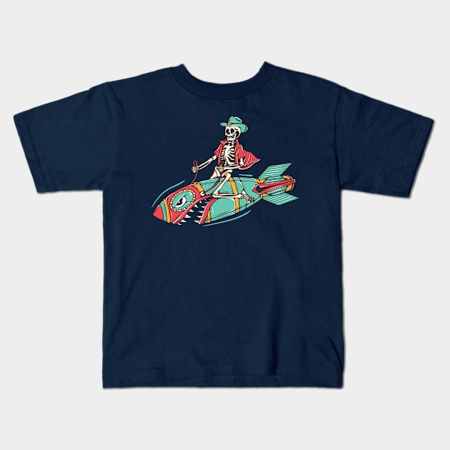 Funny Cowboy Skeleton Riding a Bomb Missile Kids T-Shirt by SLAG_Creative